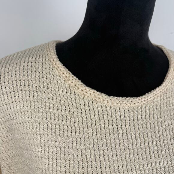 Chicos Pullover Short DLMN Sleeve Knit Sweater Tee w/ Fringe Sand Cream Plus XL - Picture 6 of 11